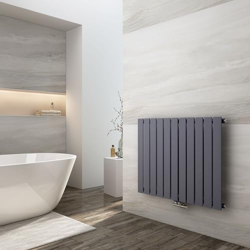 EMKE Heizkörper Flach 630x850mm, Design Flachheizkörper Moderne Heizkörper Horizontal Paneelheizkörper Seitenanschluss Einlagig Wandheizkörper Anthrazit 618 Watt