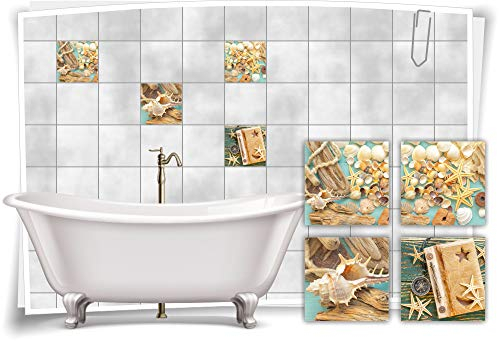 Medianlux Fliesen-Aufkleber SPA Wellness Seestern Muschel Holz Kompass Buch Bad WC Deko, 10x10cm fp5p607q-136112