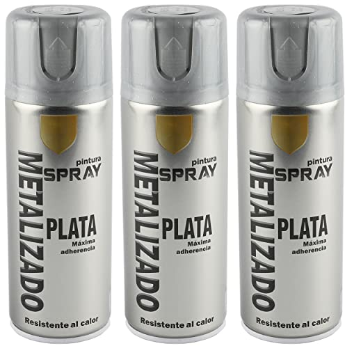 H HANSEL HOME Pintura Spray Plata Metalizado 400 Ml - Pack de 3 Unidades