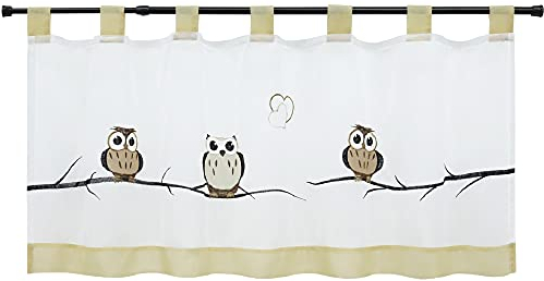 HeichkelL Voile Scheibengardine mit Schlaufen Eule Msuter Transparent Kurzstore Fenster Bistrogardinen Sand BxH 90x45 cm