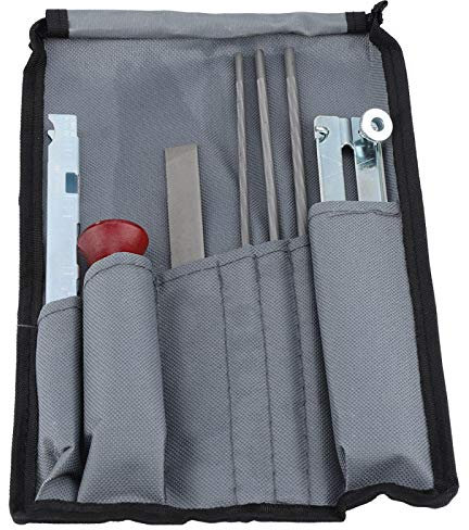 Kettensägen-Feilen-Set, 8 Stück/Satz Tiefenmesser Kettensägen-Schärfwerkzeug-Set enthält Feilen, Griffe, Lehre, Stumpfschraubstock, Fällkeil, weiteres Zubehör