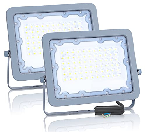 Aigostar Focos LED Exterior 2 piezas, 50W 6500K, luz de inundación de 4500LM IP65 para patio, jardín, garajes