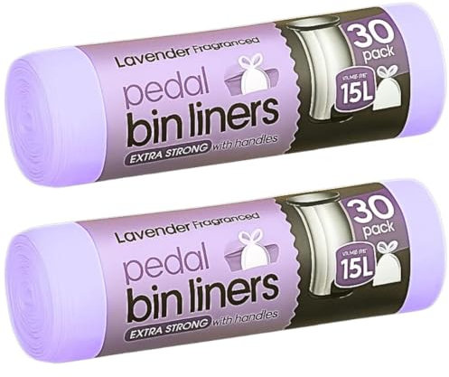 60 Extra Strong Scented Bin Liners 15L | Fragranced Pedal Bin Bags Lavender bags 2 Rolls of 30