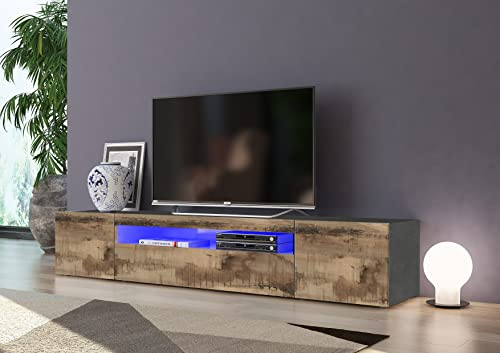 möbelando TV-Lowboard Longboard HiFi Rack Unterschrank Fernsehtisch Tisch Daiquiri IV Schiefer Nachbildung/Ahorn Nachbildung