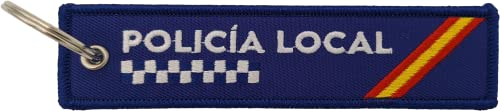 SERPOLICIA Llavero bordado de la Policia Local de españa con la frase Per aspera ad astra y la bandera de españa