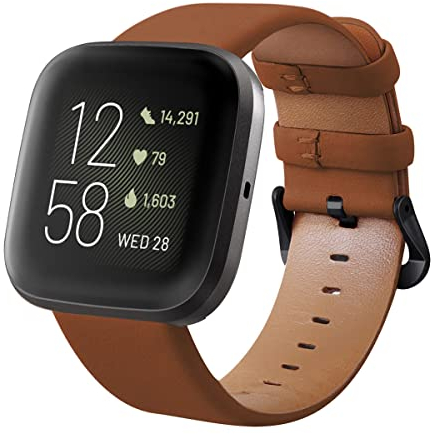 KADES Armband kompatibel mit Fitbit Versa 2 Watch, wunderschönes Echtleder-Armband mit Schnellverschluss-Pin kompatibel mit Fitbit Versa Lite Edition Smart Watch Männer Frauen, Braun