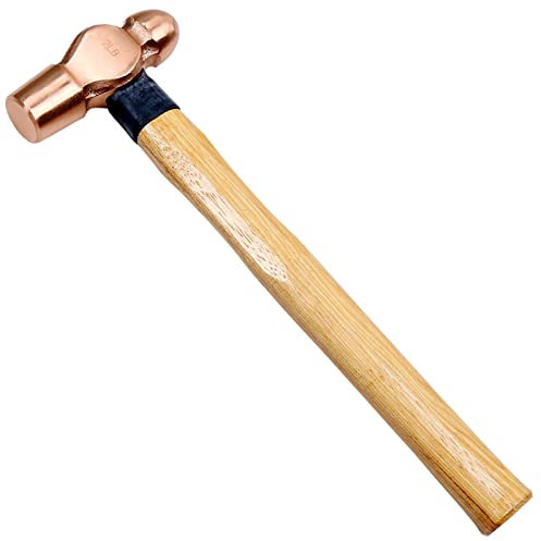 WEDO Martillo de bola de cobre, seguridad, mango de madera, latón, forjado, resistente a la corrosión, dureza fuerte 1 libras