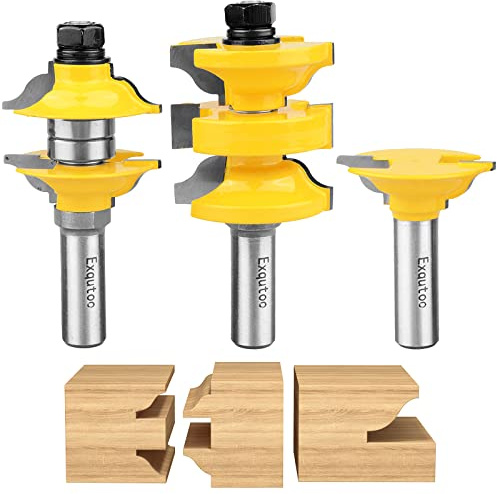 Exqutoo 1/2 Inch Shank 3 Piece Router Extension Tenon Drill Bit Set for Entry Door Rails and Door Frame Wood Milling Cutter Router Bit