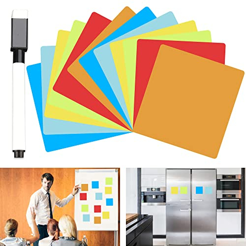 AFASOES 12 Stücke Haftnotizen Abwischbar Notizzettel Wiederverwendbare Sticky Notes mit Stiften 10 * 10cm Abnehmbare Schreibnotizen Löschbare Haftnotiz Whiteboard Aufkleber für Kühlschrank Whiteboard