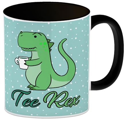 Tee Rex Kaffeebecher Schwarz mit Dinosaurier mit Tasse Motiv