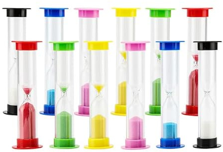 ZEONHAK 12 Pack 6 Sizes Sand Timer Set, Mini Sand Clock Timers Kit, Small Colorful Sandglass Timer Plastic Hourglass Timer, 30sec / 1min / 2mins / 3mins / 5mins / 10mins, 6 Colors