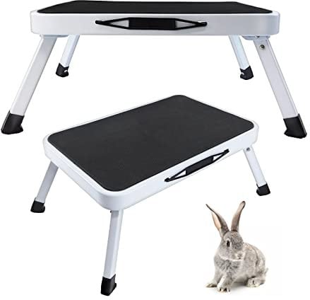 Portable Step Stool, Folding Small Step Ladder with 4 Safety Button & Anti-slip Feet Mat for Home Cleaning Windows, Outdoor Camping, Durable Steel Wide Surface, Portable & Lightweight