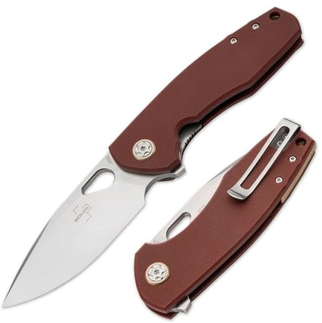 BÖKER PLUS® Little Friend Taschen-Messer - Profi G10 Klappmesser rot - EDC Pocket Knife mit Gürtel-Clip & Etui - CPM-S-35VN Liner-Lock Gentleman Messer