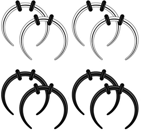 Longbeauty 8 Pcs 14G Hufeisen Nasenringe Kit, Edelstahl Pinchers Septum Hoops, Tapered Büffel Piercingringe Ohrringe, Körper Schmuck, 10mm Innendurchmesser