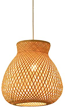 WFZRXFC Handgewebte Bambus-Rattan-Hängelampe, natürliche Kronleuchter, Teehaus-Anhänger, Leuchte, chinesisches Aquarium, Form, Weidenlicht, 1 Licht für Küche, Bauernhaus, Hof, Haushalt