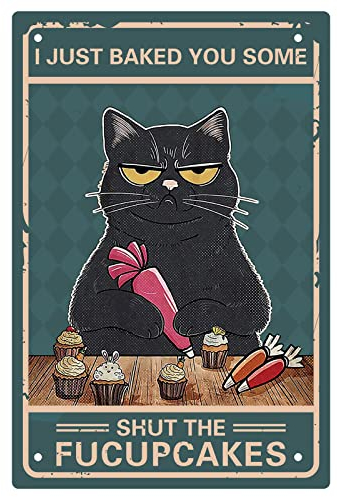 CREATCABIN Metallblechschild Mit Schwarzer Katze Wanddekoration Poster Vintage-Retro-Kunst Lustige Gemälde Schild Für Zuhause Küche Kaffee Café Bar Dekoration Geschenk 30x20cm