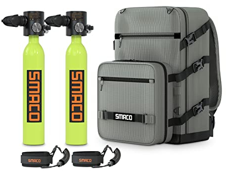 SMACO Mini Tauchflasche 0,5L Sauerstoffflasche Tauchen Mini (2 Stück) Taucherflasche Mit 5 Bis 10 Minuten kleine Tauchen Sauerstofftank Taucher Set Tauchausrüstung für Familie und Kumpels S300Plus