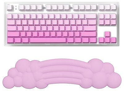 Handballenauflage Rainbow Cloud Keyboard Wrist Rest Ergonomische Handgelenkstütze Memory Schaum Kissen – Wolkenweicher Komfort – Rutschfeste Gummibasis für Computer/Laptop/Büro/Gaming/Schreiben – Rosa