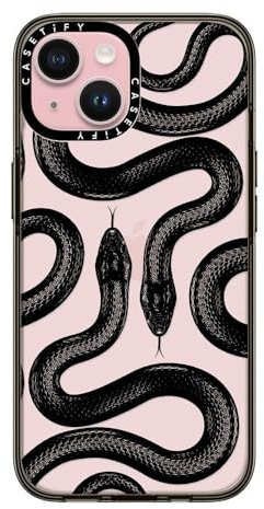 CASETiFY Compact Case for iPhone 15 [2X Military Grade Drop Tested / 4ft Drop Protection] - Black Kingsnake - Clear Black