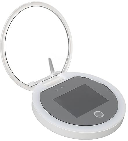 3.5in LED Lighted Travel Makeup Mirror, Travel Compact Mirror with UV Camera Sunscreen Test, Portable Lighted Mirror with 360 ° Fill Light for Handbag Pocket, Anti Fingerprint