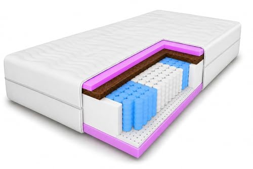 MARPUR Taschenfederkernmatratze 90x200 Comfort, H3/H4, Weiß, Latex-Kokos | Matratze 90x200, 7 Zonen, bis 150 kg, atmungsaktiv, waschbarer Bezug