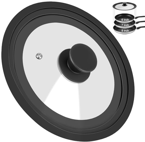 Universal Lid for Pots Pans and Skillets, Pan Cover Fit 6, 7, 8 Diameter Cookware, Silicone Replacement Pan Lid Pot Lids for Frying Pans, Cast Iron,Tempered Glass Lid