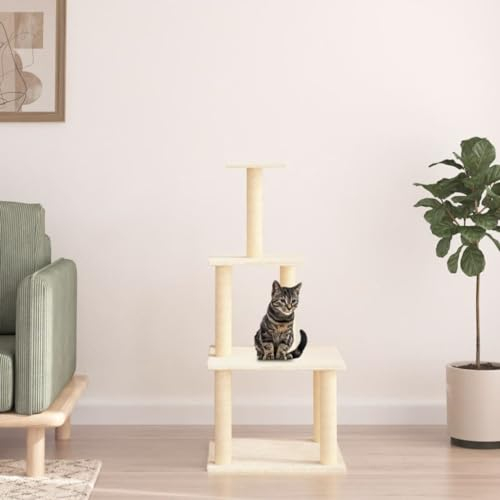 Kratzbaum mit Sisal-Kratzsäulen Creme 111 cm, CIADAZ Katzenkratzbaum, Katzenmöbel, Kratztonne Für Katzen, Aktivitätskratzbäume, Katzen Zubehör