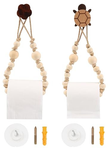 Nagoyuki Bathroom Holder, Chunky Rope Novelty Loo Roll Dispenser, Wooden hooks shaped like flowers and, Cute Style Bathroom Towel Wall Mounted Tissue String Towel Rings Set Of 2