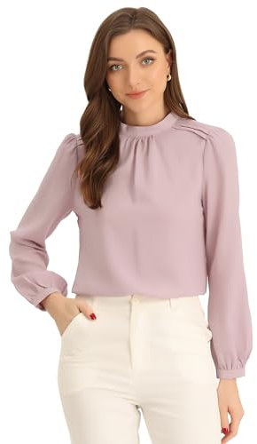 Allegra K Donna Camicia in Chiffon per Camicetta A Maniche Lunghe con Collo A Lupetto da Ufficio da Lavoro Rosa XL
