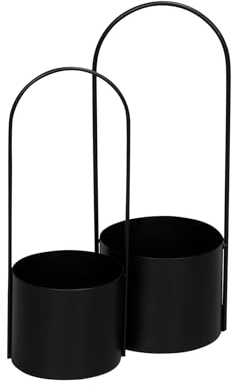 Metall Pflanztopf zum Hängen 2er Set - 42/37 cm - Schwarze Blumenampel für den Innenbereich - Deko Pflanzen Ständer Blumentopf Halter