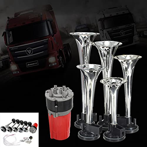 Luftbetriebene Hupe 125 dB 12 V 5 Silber/Schwarz/Rot Dixie Auto Trompete Lufthupe DIXIE Musikalische Lufthupe Dukes of Hazzard General Lee für Auto LKW Boot (Farbe: Silber Trompete)