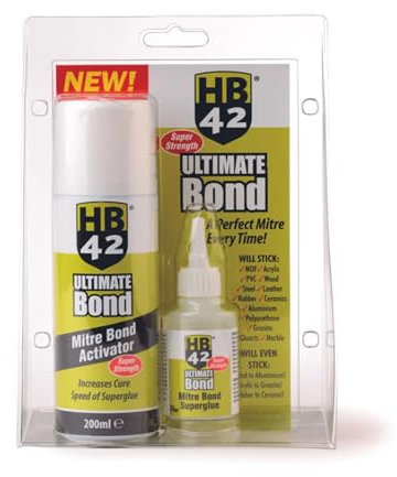 HB42 Ultimate Bond - Super Strength Mitre Bond Activator for Instant Bonding on Multiple Substrates - Works on MDF, Acrylic, PVC, Timber, Steel, Rubber, Leather, Ceramics, and Aluminum