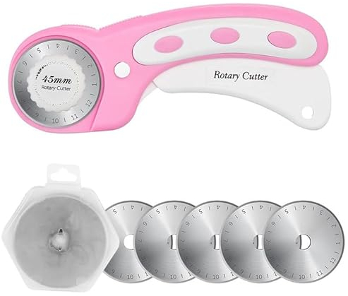 PIQIUQIU 45mm Tambour Cutter Kit, Tissu Cutter Safe Close Tambour Cutter avec 5 Lames de Rechange pour Coudre Tissu Cuir Quilting