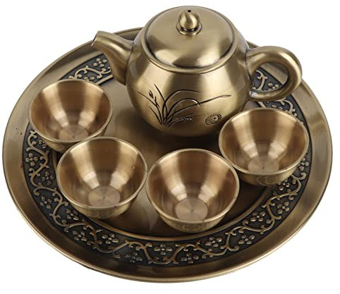 6-teiliges Vintage-Teekannen-Set, Teeservice-Sets Mit Orchideenmuster, Teekessel-Tassen-Set aus Messing Für Wohnzimmer Und Büro