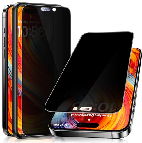 Esanik 360° Sichtschutz für iPhone 15 Pro Sichtschutzfolie (2 Stück), Anti-Spy Privacy Screen Protector für iPhone 15 Pro 4 Way Blickschutz Panzer Folie Glas