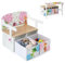 LIFEZEAL 3 in 1 Kinderbank, Holz Kindersitzbank mit Stauraum & Armlehenen, Sitztruhe Kinder inkl. Schreibtisch, Spielzeugtruhe Spielzeugkiste geeignet für Kinder von 3 bis 7 Jahren (Rosa)