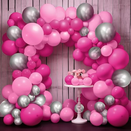 Kit Arche Ballon Rose, 134 Pièces Ballon de Baudruche, Decoration Anniversaire Fille, Arche de Ballon Anniversaire, Latex Ballons Helium Ballons pour Mariage Fête de Fille Baby Shower Décorations
