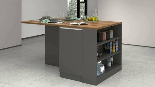 Isola da cucina Osvaldo, Armadio multiuso, Mobile per cucinotto, Tavolo ausiliario, 100% Made in Italy, 160x90h90 cm, Antracite e Rovere