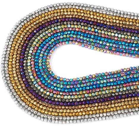 FASHEWELRY 1937 cuentas de cristal galvanizadas chapadas completas, cuentas de vidrio facetadas redondas para pulseras, collares, aretes, joyería, manualidades