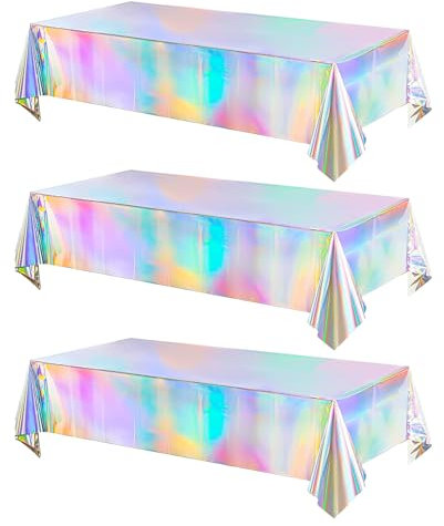 Meng Jiaran 3 Pack Iridescent Party Table Cloths Tablecloth for Mermaid/Birthday Party 54'' x 108'' Rainbow Holographic Rectangle Table Covers for Wedding Christmas Party Decorations