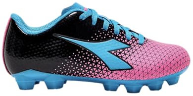Diadora Cattura - Tacos de fútbol para suelo firme para jóvenes, tamaño para niños pequeños/grandes, perfectos para superficies de juego naturales y artificiales, Negro, azul, rosa, 11 Little Kid
