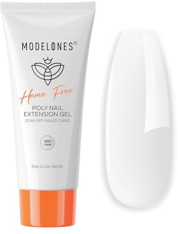 Modelones Poly Nail Gel, Hema-Free 60ML Clear Poly Extension Gel Nail Strengthener Enhancement Thickening Natural Wearing Nail Builder Overlays Gel Nail Art Home DIY Salon