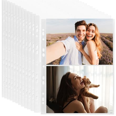 HIQE-FL 60 Stück Transparent Postkartenhüllen,Transparent Postkartenhüllen 2 Fächer,240 Doppelseitig Fotohüllen,Fotohüllen din A4 Veloflex,Postkarten,Fotohüllen din A4（22x15.5cm）