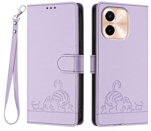 GOKEN Cover per Vivo Y28 4G, Custodia Libro in Pelle Sintetica, Flip Magnetica, Portafoglio, Supporto Pieghevole Antiurto, Case -Viola
