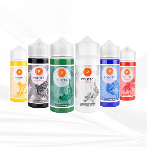 Politec - Pinturas Acrilicas 6 × 110 ml, Acrylic Paint Set, Impermeable y resistente a la luz, para Lienzos, Tela, Madera, Cristal, Piedras. Calidad Profesional, extrafina.