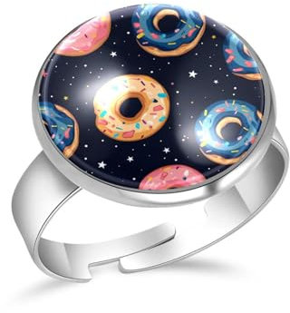 PAFEFO Süße Galaxie-Donut-Ringe für Mädchen, verstellbare Größe, personalisierbar, für Damen und Herren, Erinnerungsfotoringe für Frauen, 16 mm, Edelstahl Aus Edelstahl Kristallglas, Kein Edelstein