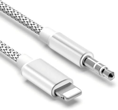 Dawn Auto AUX Kabel für iPhone, [MFi-zertifiziert] Audiokabel auf 3.5mm Audio für iPhone 11/11Pro/8/7 Plus/X/XS/XR/12/12 Pro/SE 2022/14/14 Plus/14 Pro Max Car Audio, Lautsprecher-Silber Schwarz-1M