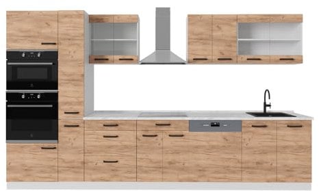 Vicco Küchenzeile R-Line, Goldkraft Eiche/Weiß, 350 cm ohne Arbeitsplatte