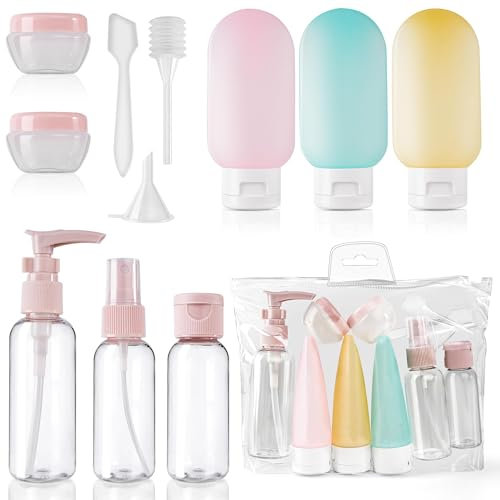 11 Pcs Flacon Voyage, Kit Voyage Accessoires 30/50/60/80 ML, Flacon Avion pour Remplir Les Articles De Toilette, Shampoing avec Distributeur à Pompe,Vaporisateur Transparent,Petit Pot De CrèMe