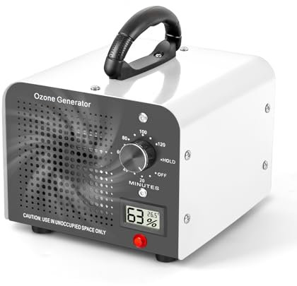 Ozone Generator, 60000 mg/h High Capacity Ozone Machine, Air Purifier with Temperature Humidity Display for 320㎡ Room, Odor Eliminator for Home, Car, Office, Smoke, Pet Odours